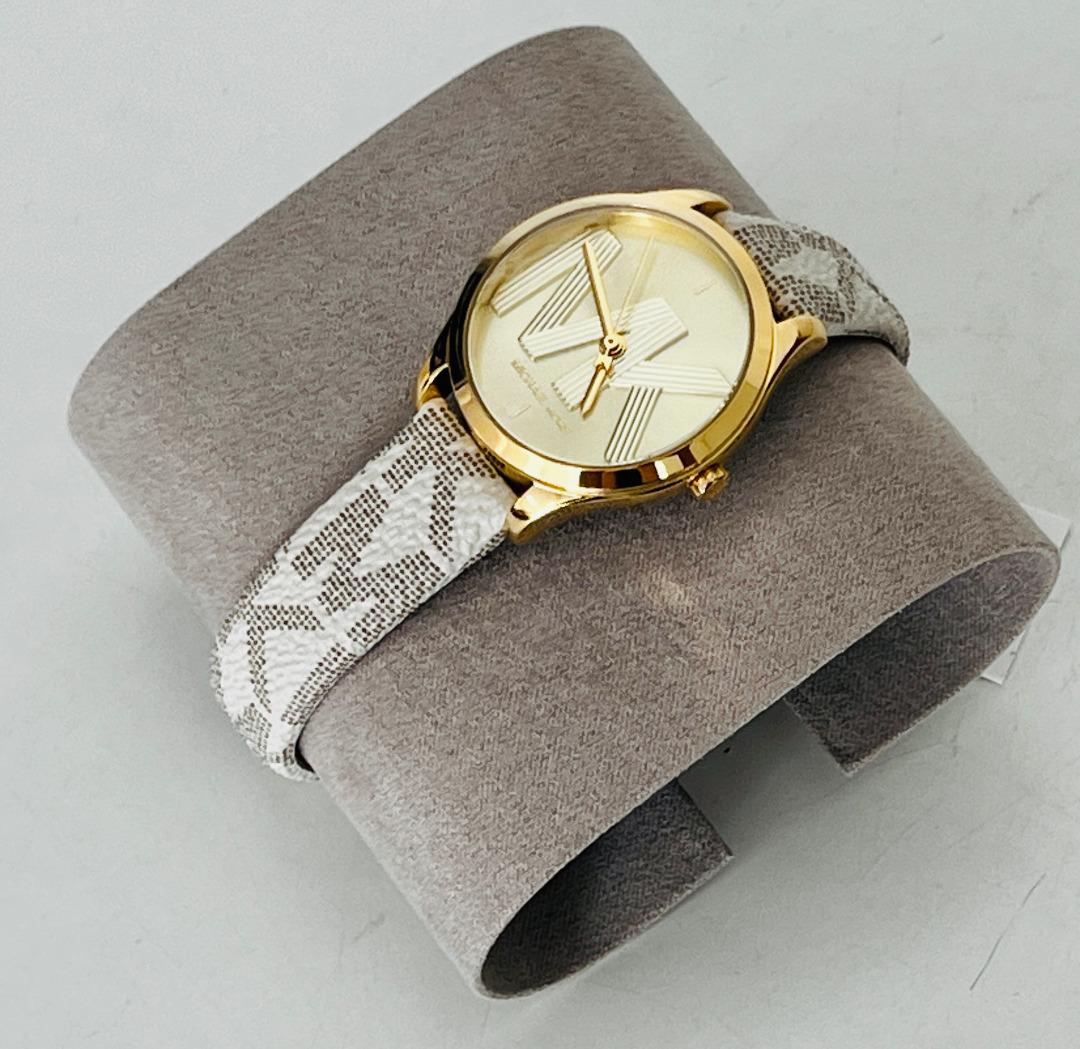 MICHAEL KORS MK GOLD TONE DIAL VANILLA WHITE SIGNATURE LOGO