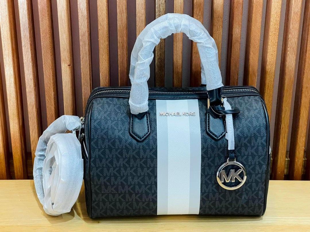 MK Bedford Travel Medium Logo Stripe Satchel in Black Luxury