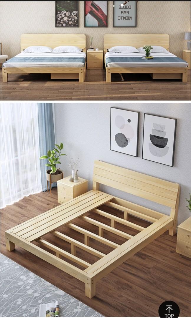 Modern minimalist solid wooden bed, Furniture & Home Living, Furniture
