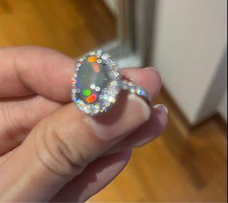 Natural opal and diamond ring solid platinum