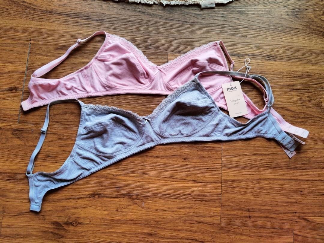 New 2 Max 100% cotton bra pink gray lingerie bra size 34B double twin bra  in one package, Women's Fashion, New Undergarments & Loungewear on Carousell