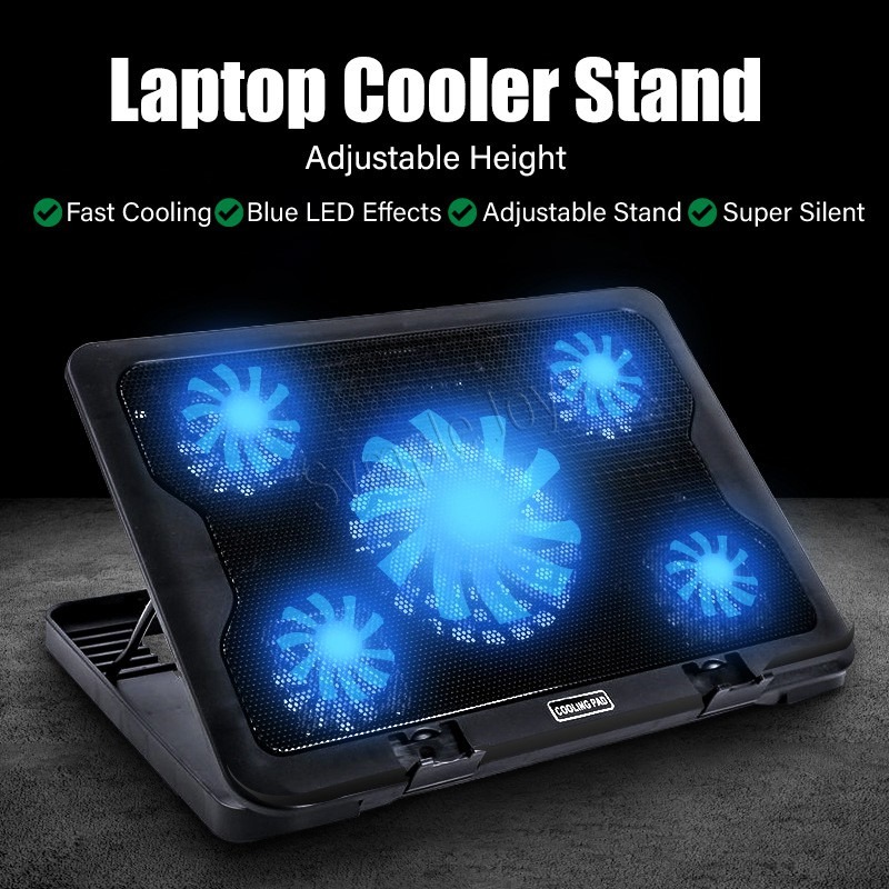 Notebook Laptop Cooler Fan Adjustable Height Stand With LED Light ...