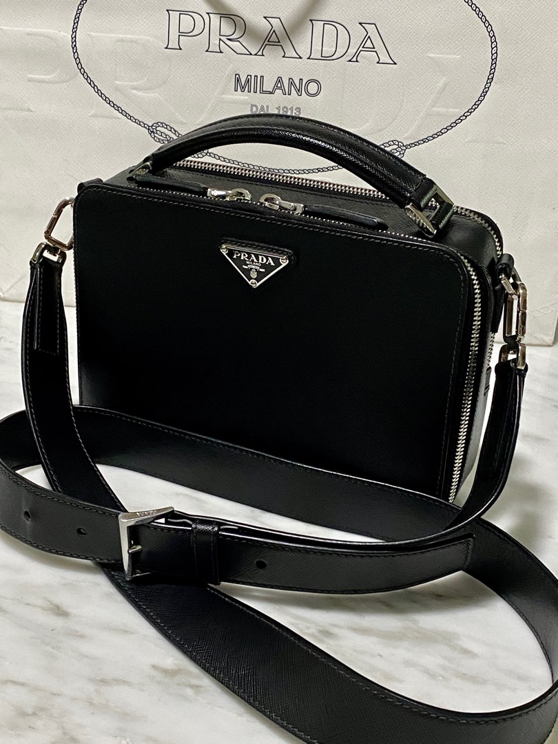 Black Small Saffiano Leather Prada Brique Bag