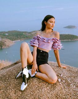 Top pomelo sustainable ruffle crop top lavender
