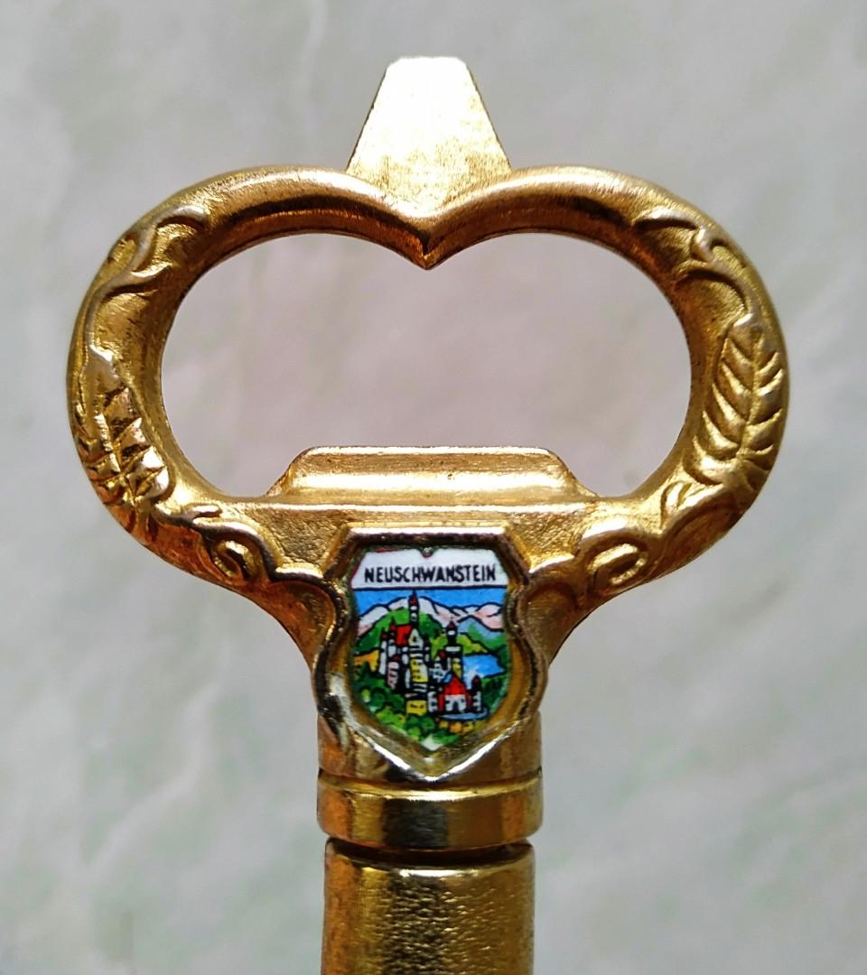 Vintage Decorative Brass Key Corkscrew Wine Opener Antique Fortress Key