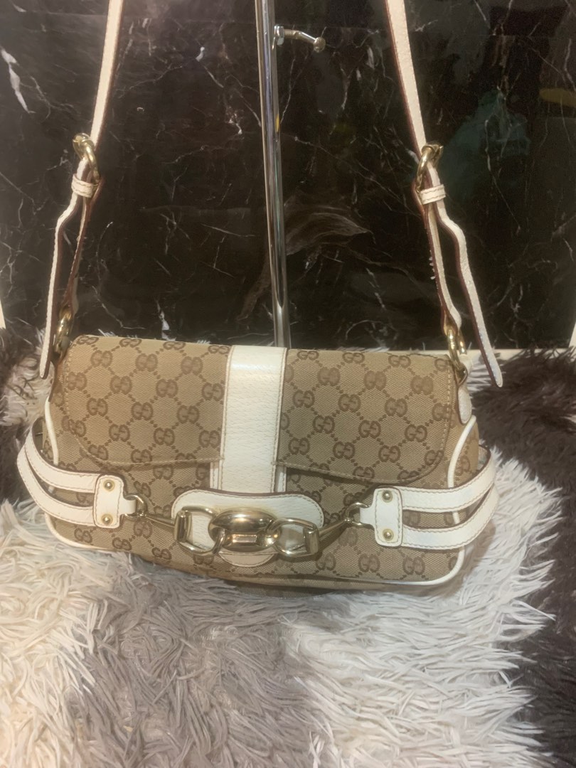 Gucci Horsebit 20.5 Bag Beige mix White Leather Canvas 244257