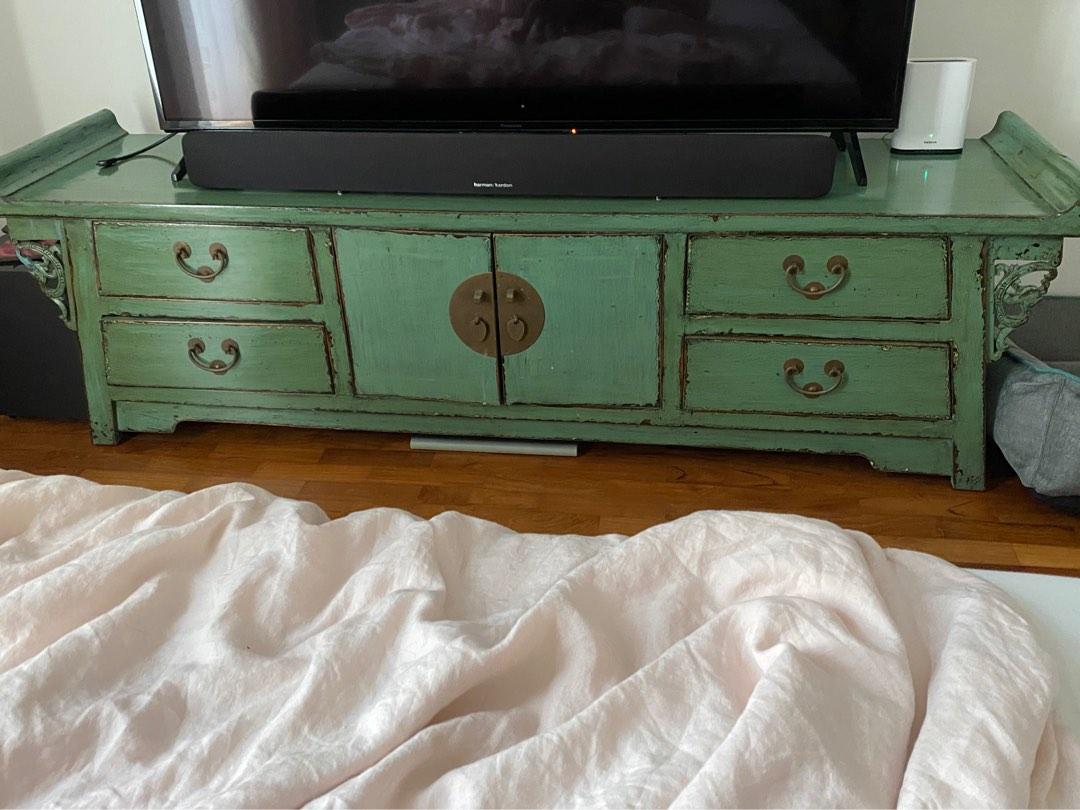 Vintage look green tv console, Furniture & Home Living, Furniture, TV Consoles on Carousell