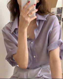 透膚絲質短袖襯衫