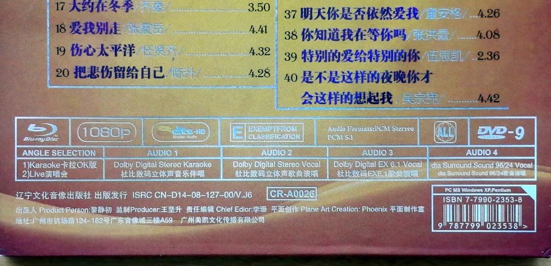 一人一首] 成名曲 One Person 1 Hit Taiwan Males - Compilations of Hit oldies by  well known Females singers. 40 songs With selectable Karaoke or Concert