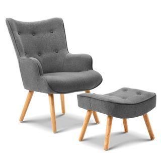 Artiss Armchair and Ottoman – Grey