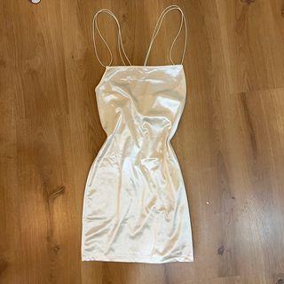 H&M Sexy Off White Cross Back Satin Dress Size L (Fits Size M)