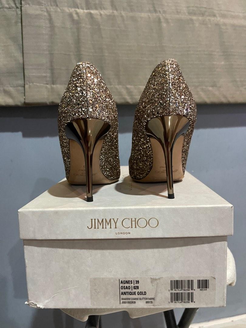 Jimmy Choo Silver Coarse Glitter Fabric Agnes Pumps