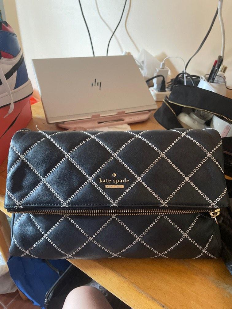 Authentic Kate Spade Emerson Place sling/clutch bag (Category: Cross-body Bags) located in Batangas. Submitted by bbbeyondph (Listing ID 1187075142, Image 1). Description: Authentic KS New York gold hardware ✨ 10/10‼️‼️ leather / body ✨ 10/10 ‼️‼️ Flaw: unwashable stains inside (open compartment) but the inside of edge-zip pocket still clean see pics for details ✨✨✨✨ A diamond-quilted finish heightens the vintage sophistication of a slim leather 
