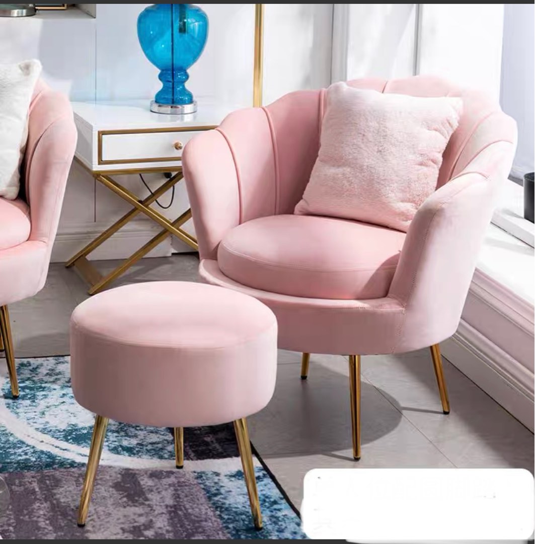 Baby Pink Single Sofa With Leg Rest