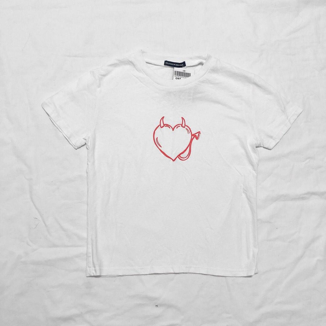 Brandy Melville white heart top, Women's Fashion, Tops, Shirts on Carousell