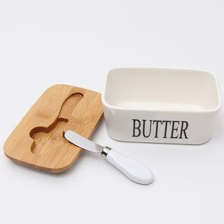 Butter Ceramic Container with Lid and knife