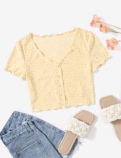 Button down eyelet crop top