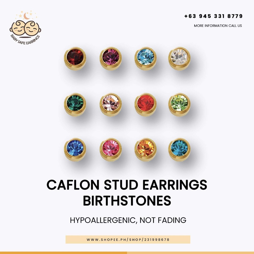 Caflon birthstone hypoallergenic stud earrings Women s Fashion