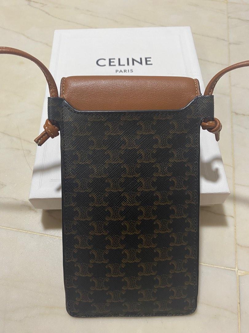 CELINE Triomphe Canvas Lambskin Phone Pouch With Flap Tan 841743