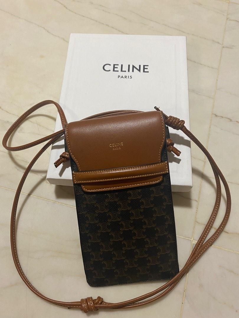Céline Celine Triomphe Phone Pouch in Brown Tan Canvas and Leather