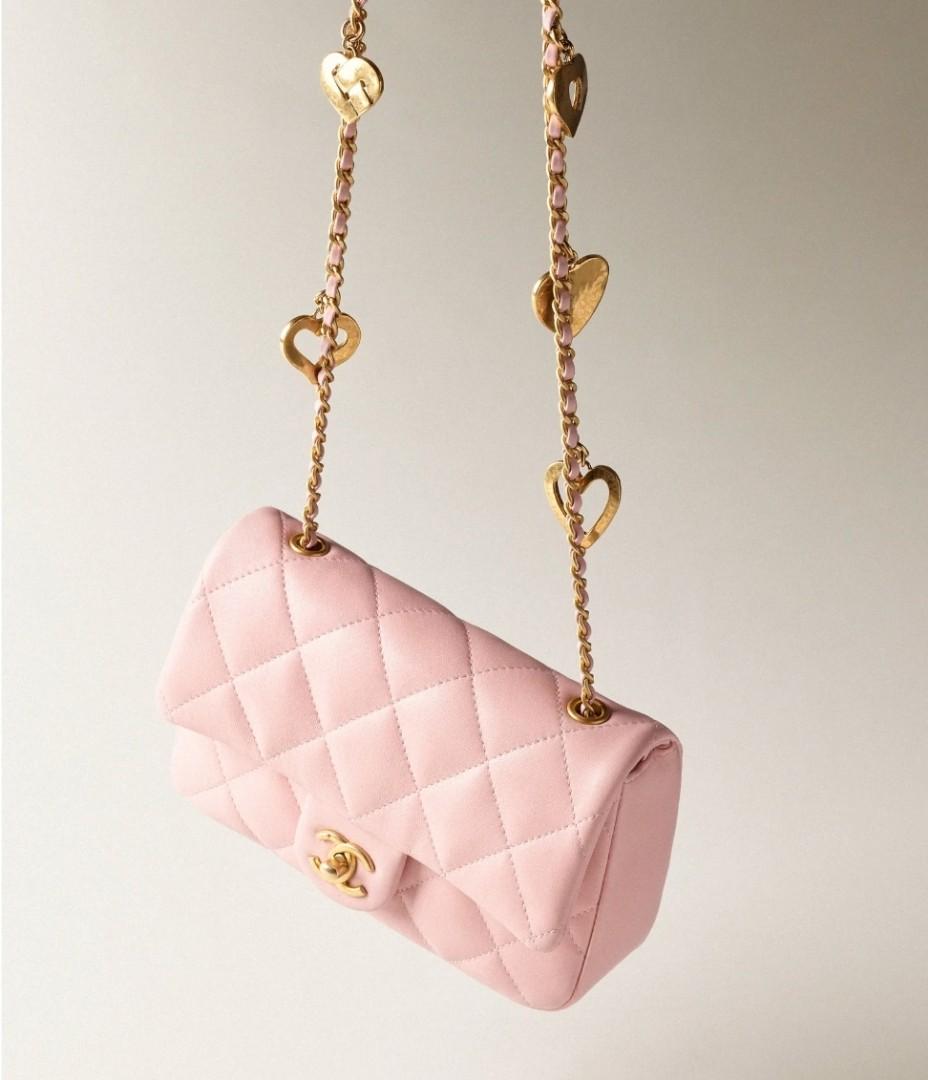 NEW Chanel 22B Open Heart Flap Bag Classic Mini Rectangle bag ❤️ charms in  sakura pink ghw barbie