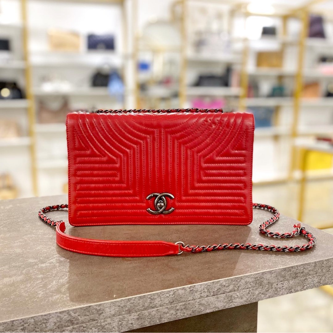 Chanel Red Korean Garden Flap Glazed Calfskin Quilted Shoulder Bag