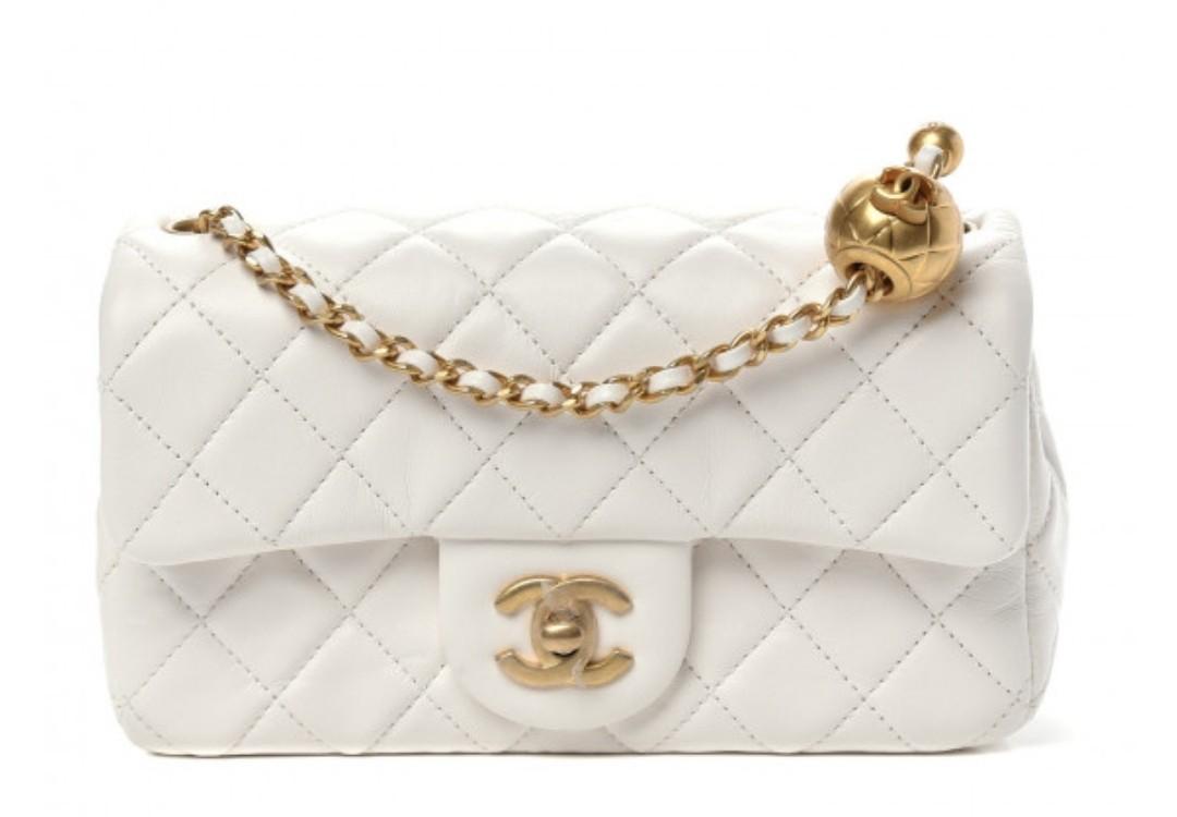 Chanel white pearl crush classic flap rectangle mini bag - purchased August  2022