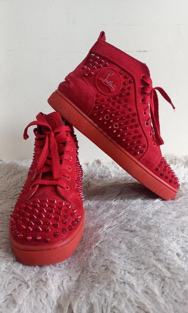 Red Louis Orlato high-top spike-stud suede trainers