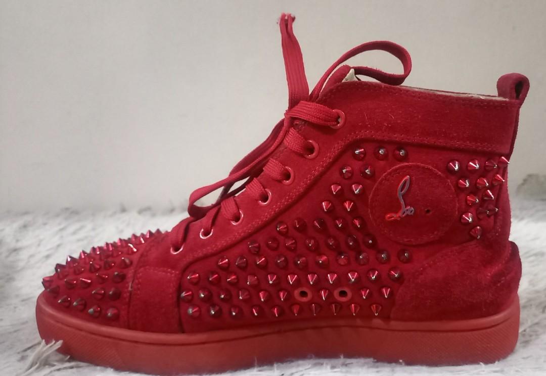 Christian Louboutin- Louis Orlato High-top Spike-stud Suede Trainers-Mens-  Red, Men's Fashion, Footwear, Sneakers on Carousell