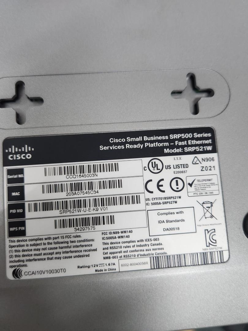 Cisco Router Model: SRP521W, Computers & Tech, Parts & Accessories ...