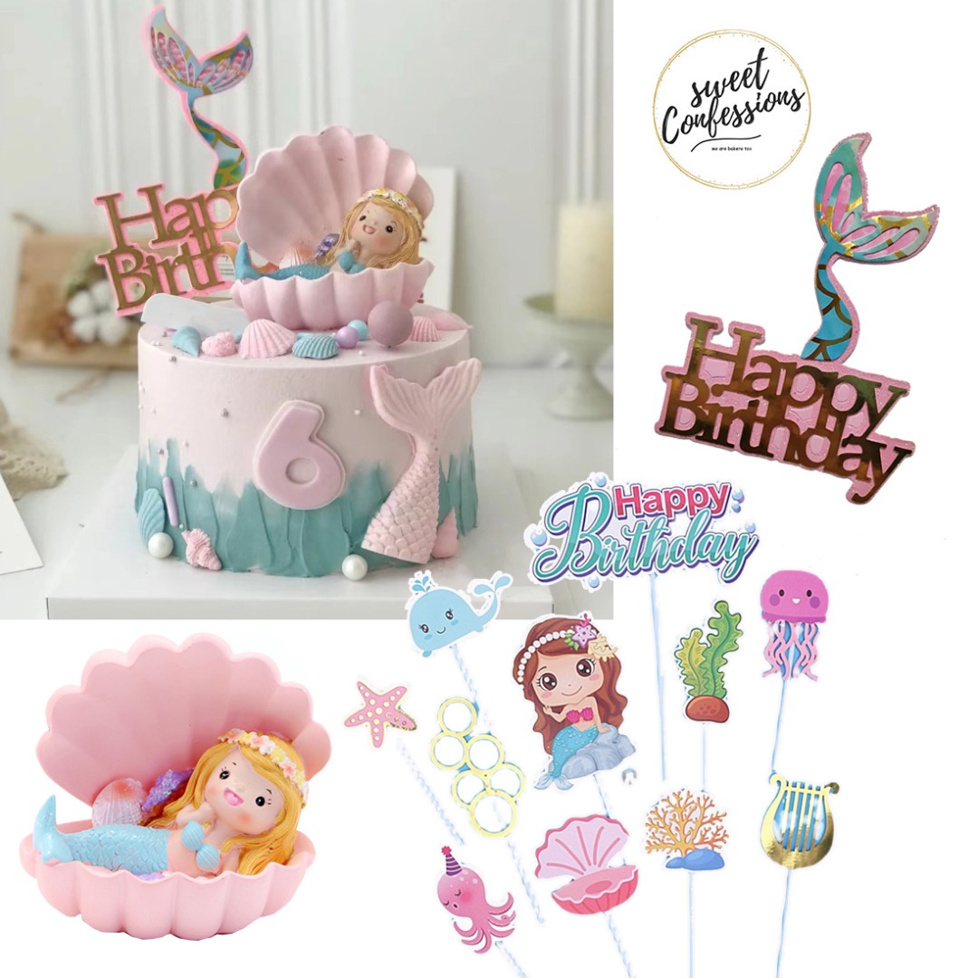 Clam shell mermaid princess cake topper decoration for girl birthday ...