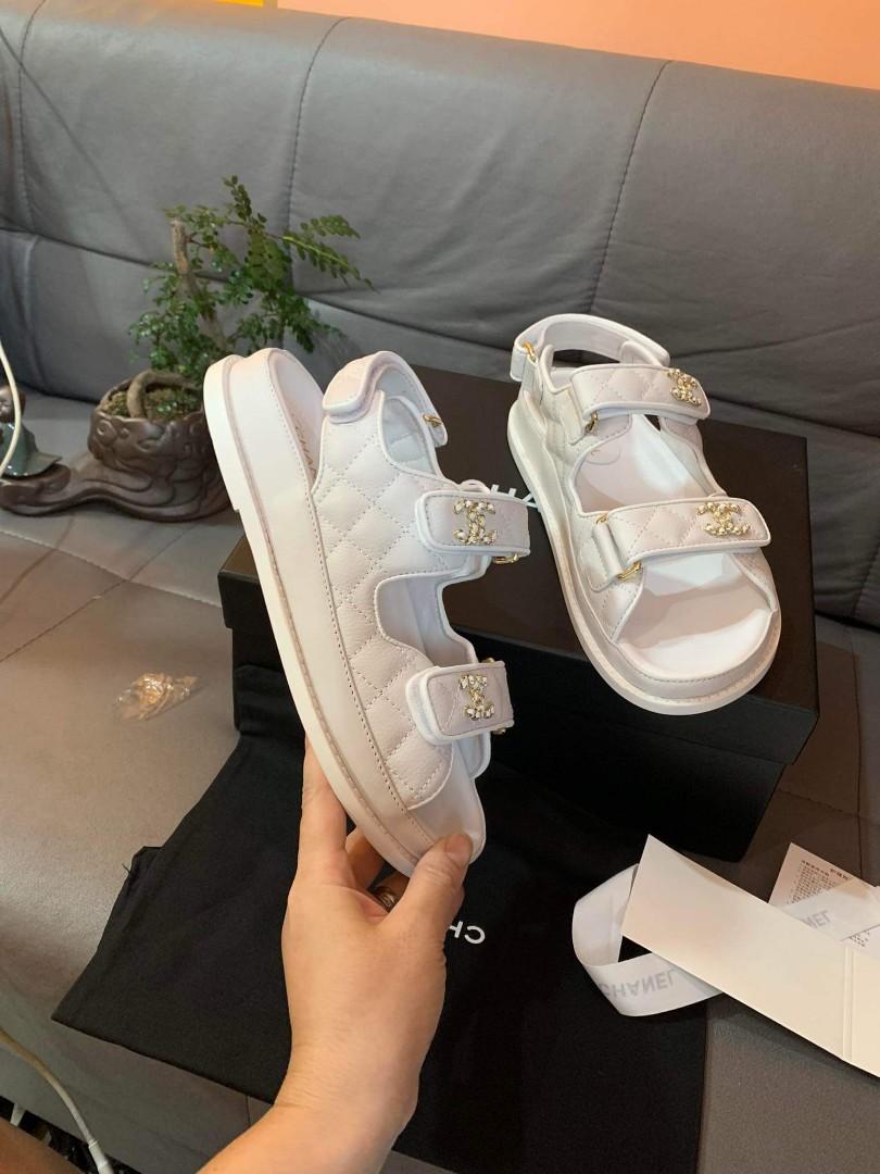 COD Chanel Quilted Dad Sandals White [A], Women's Fashion