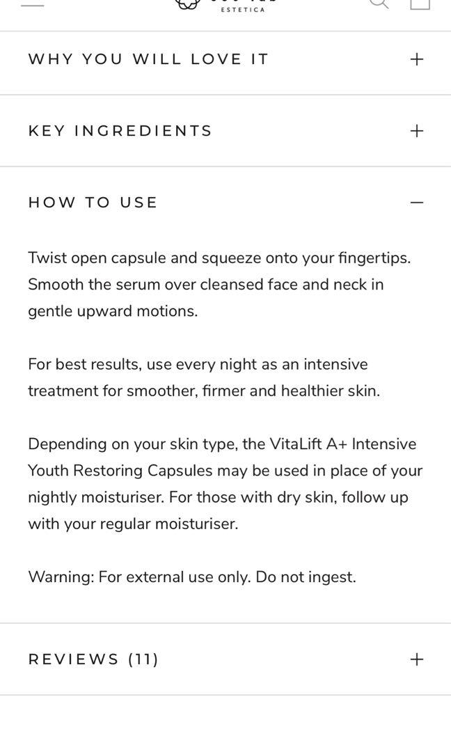 EST LAB VITALIFT A+ INTENSIVE YOUTH RESTORING CAPSULES, Beauty