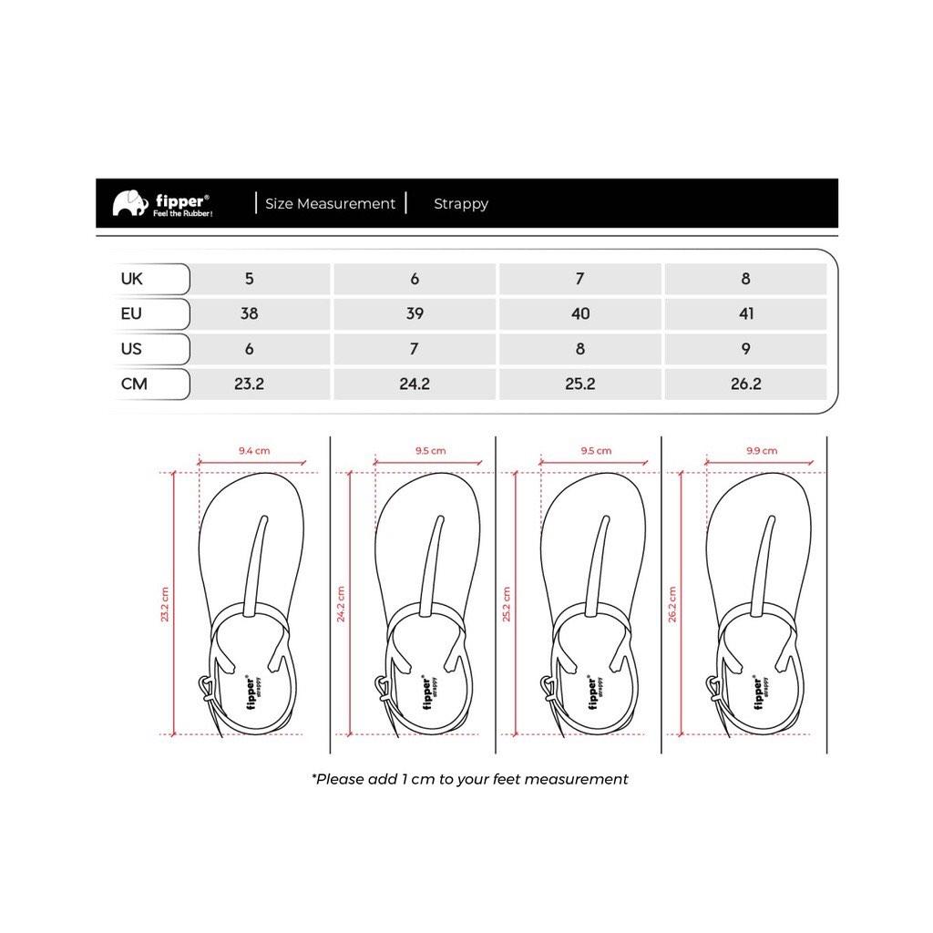 Size chart top sandal fipper