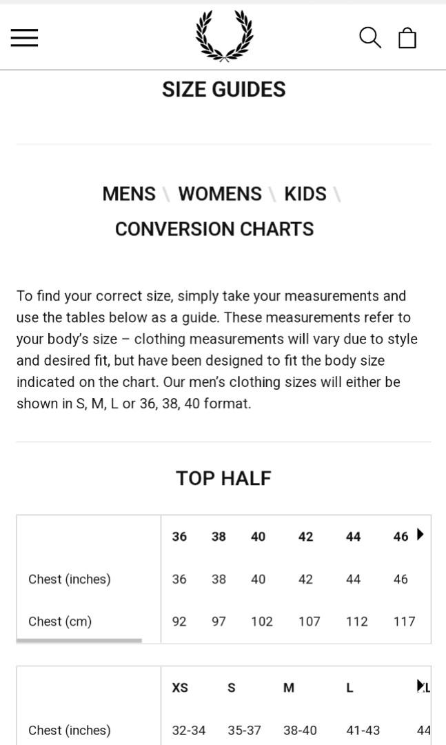 Fred perry hotsell jacket size guide