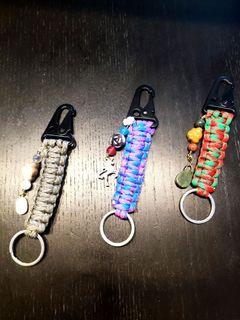 Handmade crystal lucky paracord bag charms: alashan yanyuan candy agate, amethyst, African bloodstone, golden sandstone, seraphinite