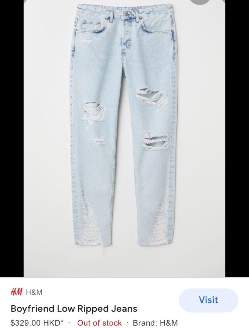H M Boyfriend Low Ripped Jeans Light denim blue Women s Fashion Bottoms Jeans Leggings on Carousell
