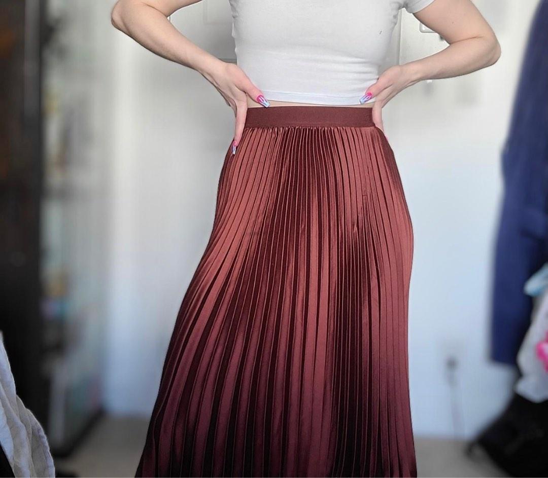Burgundy pleated midi skirt h&m online