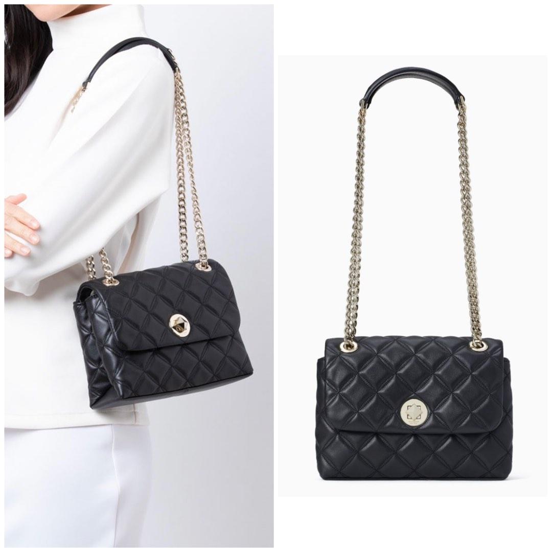 INSTOCK Kate Spade Natalia Small Flap Crossbody Slingbag Shoulder Bag Handbag Convertible Quilted Leather Black Turn Lock