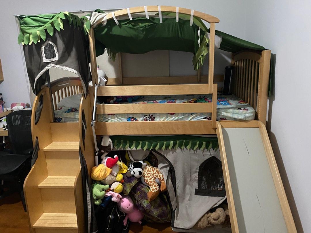Kids treehouse bunk bed with slide and stairs, Furniture & Home Living