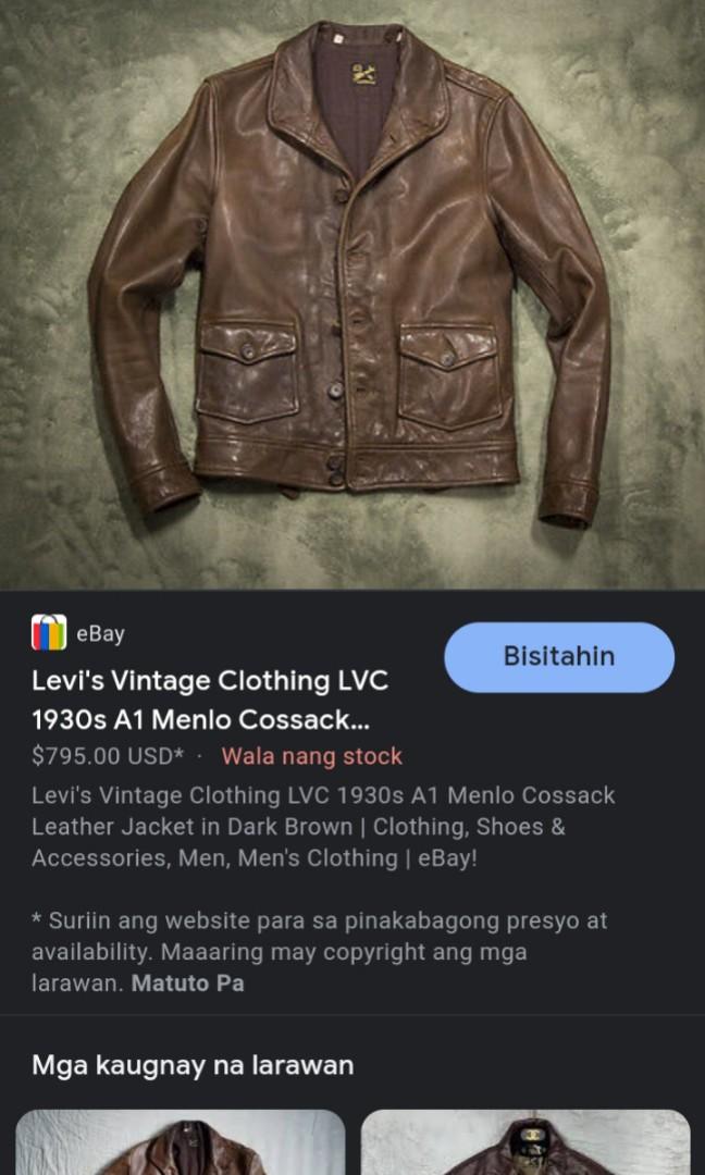 Current offer is 13500 Levi's Vintage Clothing LVC 1930s A1 Menlo Cossack Leather  Jacket in Dark Brown, Women's Fashion, Coats, Jackets and Outerwear on  Carousell