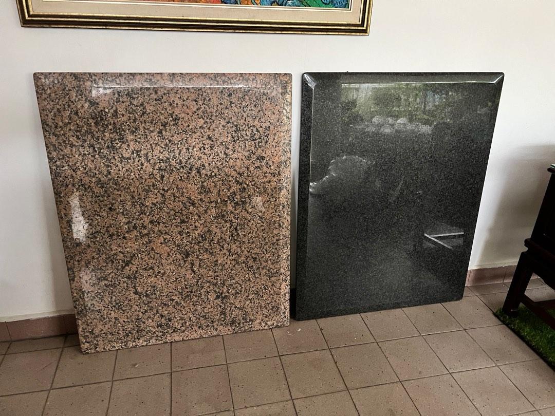 Real solid Marble tabletop (Category: Tables & Sets) located in Singapore. Submitted by heritagedreams (Listing ID 1187122321, Image 1). Description: 100cm by 80cm Price is per piece One is peachy with black accent The other is black with shiny accent Self pickup only, or arrange your own movers. Item located in Seletar Hills estate. .