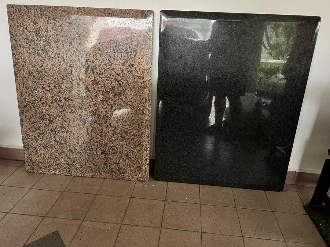 Real solid Marble tabletop (Category: Tables & Sets) located in Singapore. Submitted by heritagedreams (Listing ID 1187122321, Image 2). Description: 100cm by 80cm Price is per piece One is peachy with black accent The other is black with shiny accent Self pickup only, or arrange your own movers. Item located in Seletar Hills estate. .