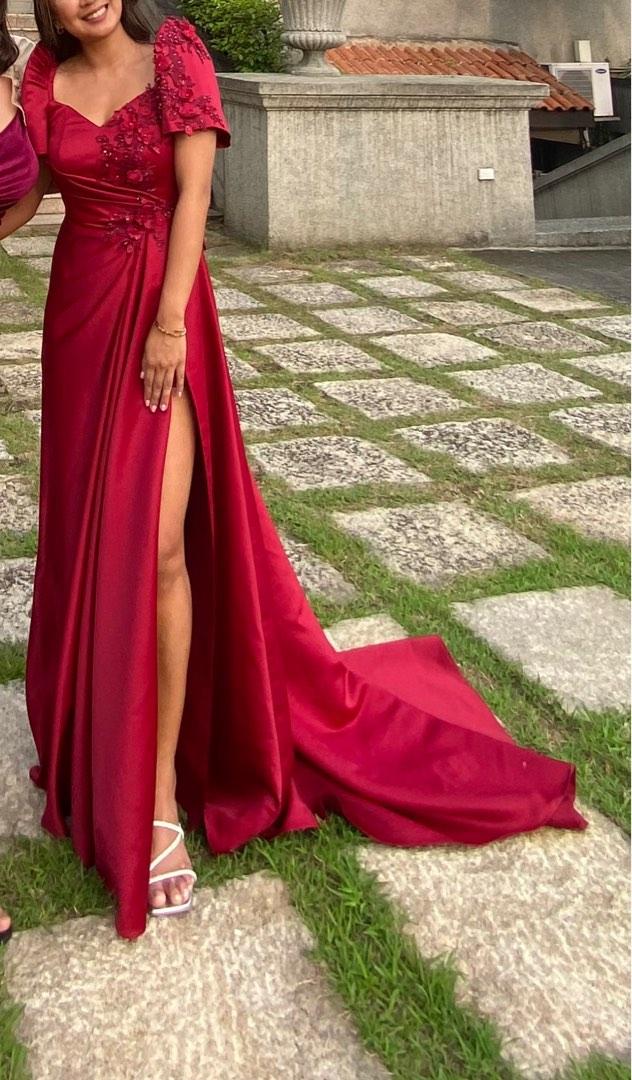 Maroon Filipi ana Gown With Slit