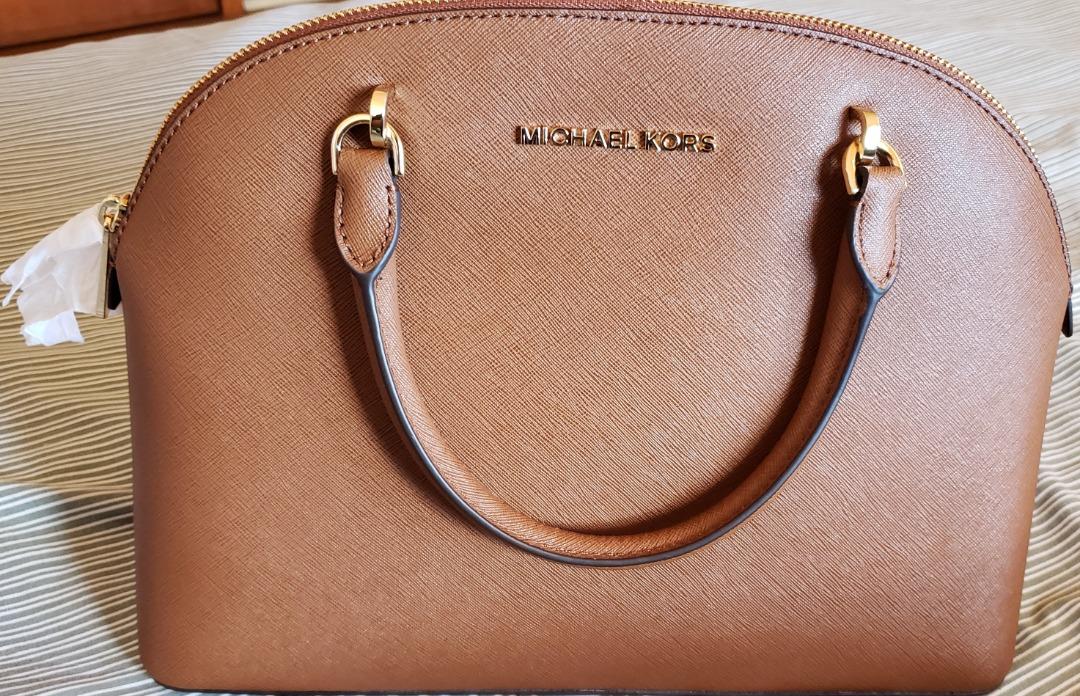 Michael Kors Emmy Large Dome Satchel Saffiano Leather Studded Scalloped  Edge Shoulder Bag Purse Handbag (Bisque) 35T9GY3S3L-Bisqu - AllGlitters