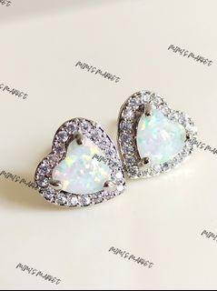 Mimi's Market White Gold Heart Inlaid Opal Earrings