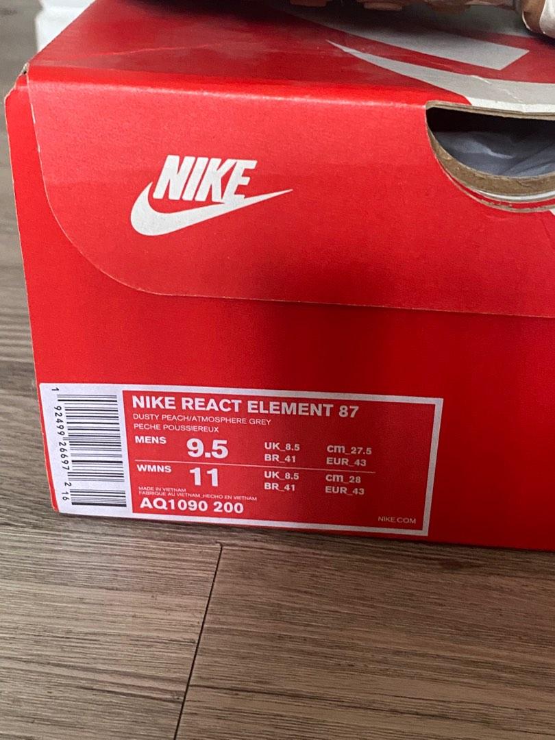Nike React element 87 (Category: Sneakers) located in Taguig. Submitted by prelovedbyla08 (Listing ID 1187116374, Image 2). Description: Nike React element 87 ColorWay- Dusty Peach/ Atmosphere Grey Size 9.5 M / 11 wmns - Bought in Japan - Still in good condition .