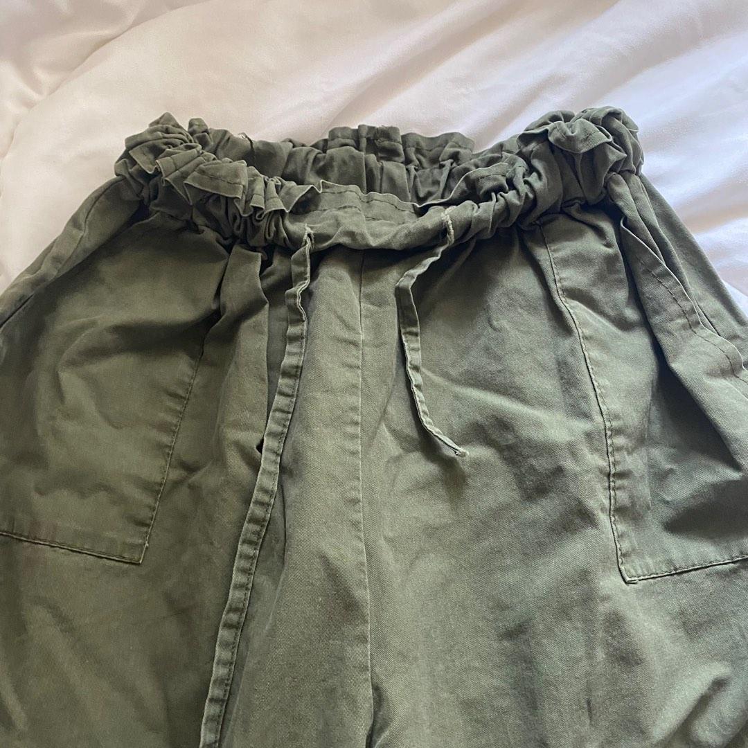 Olive Green Linen Garter Pants, Women's Fashion, Bottoms, Other Bottoms