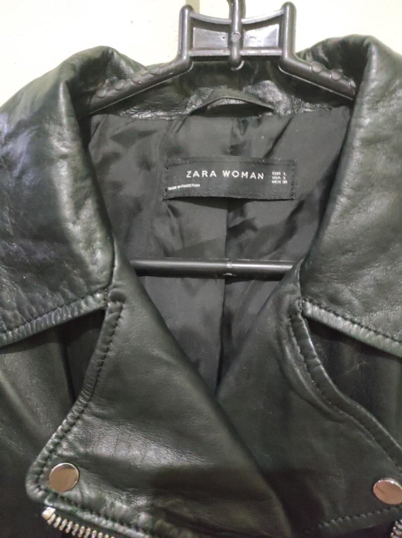 Preloved Zara faux leather jacket size L, Fesyen Wanita ...