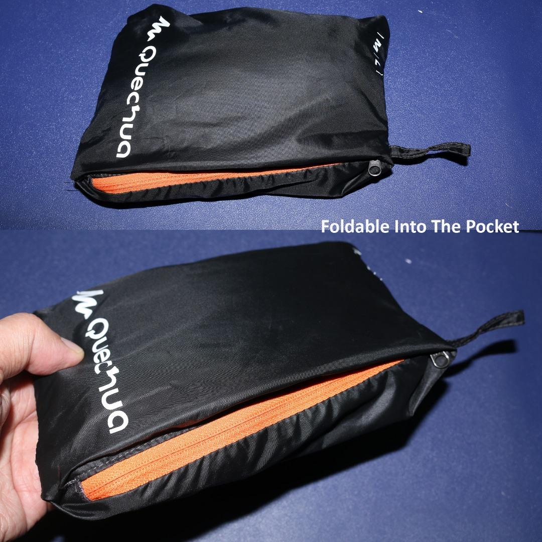 Quechua Outdoor Adventure Waterproof Half Zip Black Rain Jacket Foldable Into The Pocket
